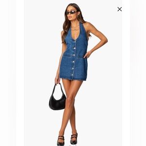 Edikted Destinee Denim Halter Minidress NWT Sz XS